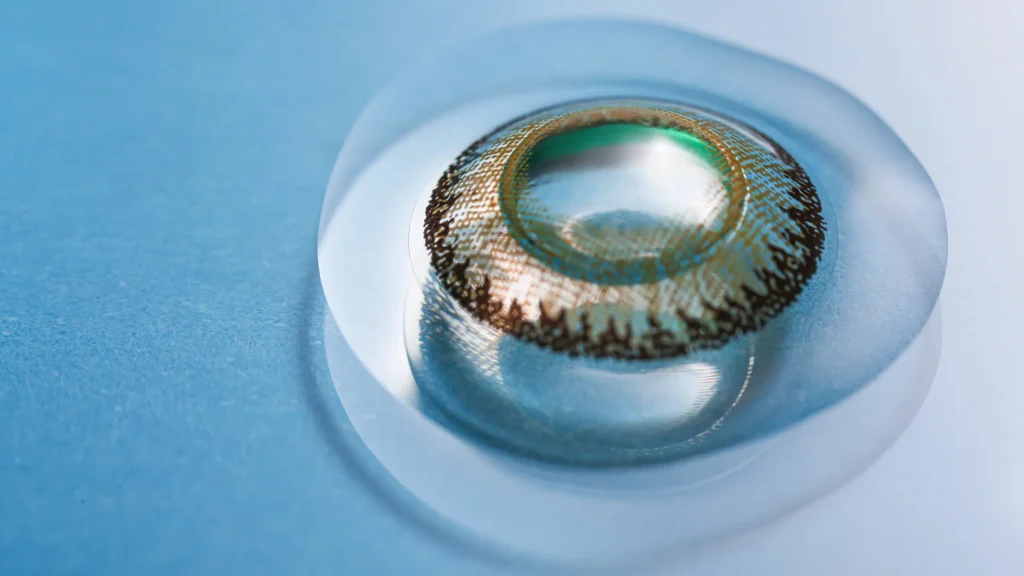 close-up of a contact lens used for vision correction as part of eye care solutions